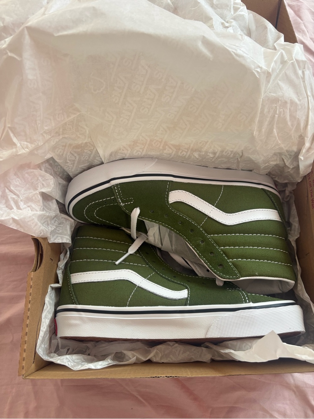 Vans Olive Green High-Top Sneakers with White Stripe